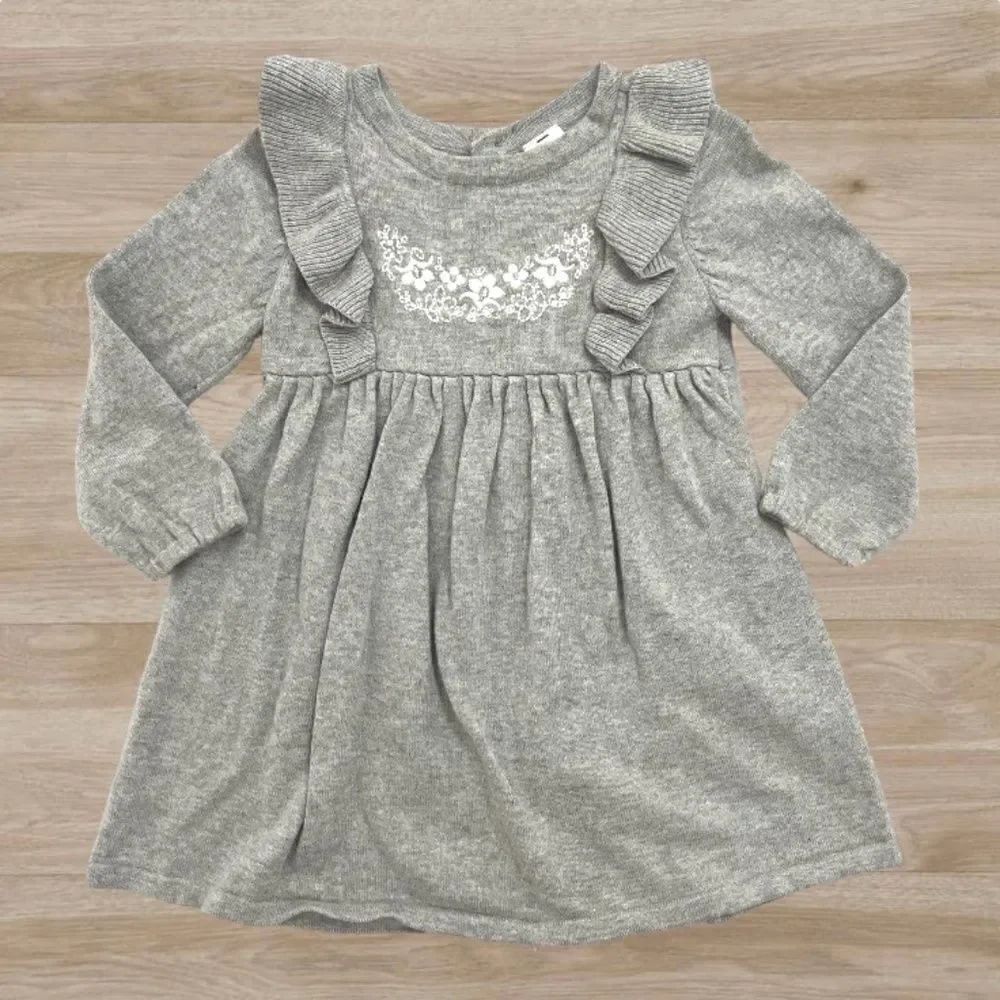 Carter's Baby Girl Long Sleeve Gray Embroidered Dress 12 months